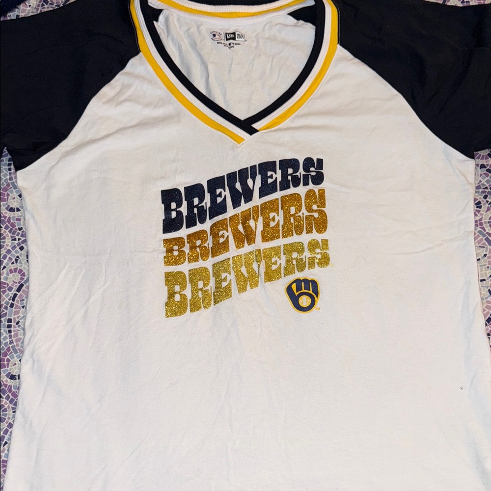 Brewers White and Navy Women’s  T-Shirt - Size XL